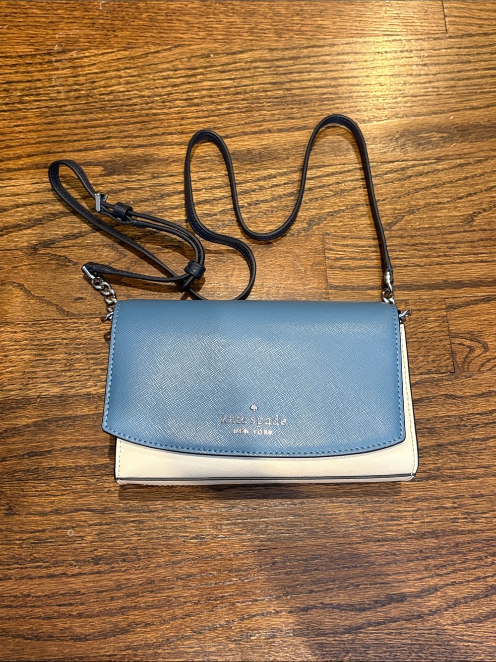 kate spade Blue and Cream Saffiano Crossbody Wallet